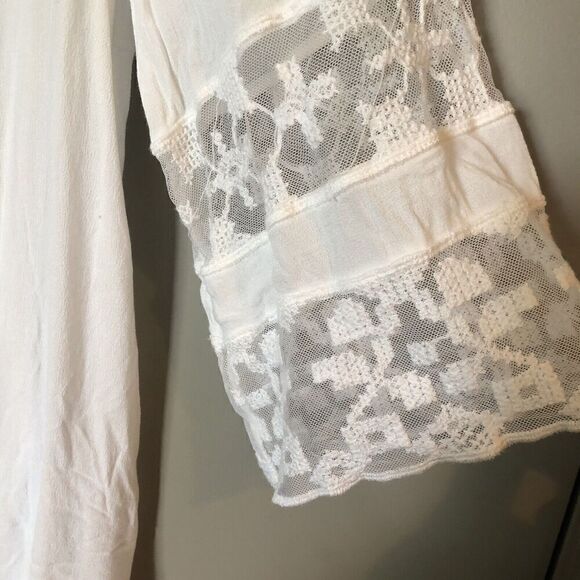 Maria Rello White Lace Boho Top Lace Up Neckline Womens Size Small Rayon - Picture 3 of 9